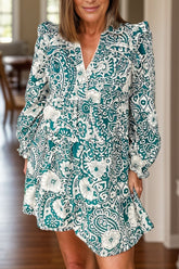 Plus Size Ruffled Printed Flounce Sleeve Dress French Blue OutfitFlow